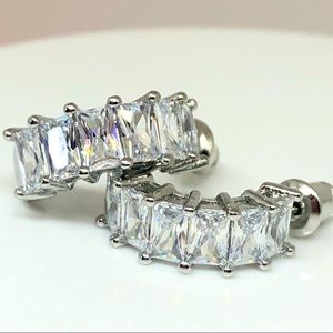 925 Rectangle Cut CZ Half Hoop Earrings